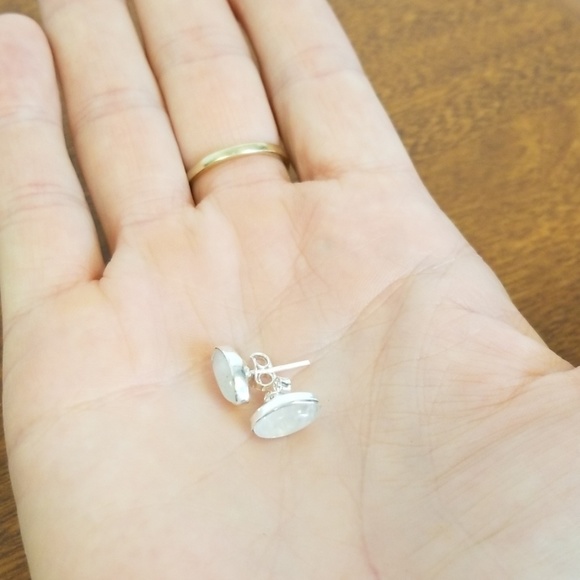 Marquis cut rainbow moonstone studs - Picture 4 of 7